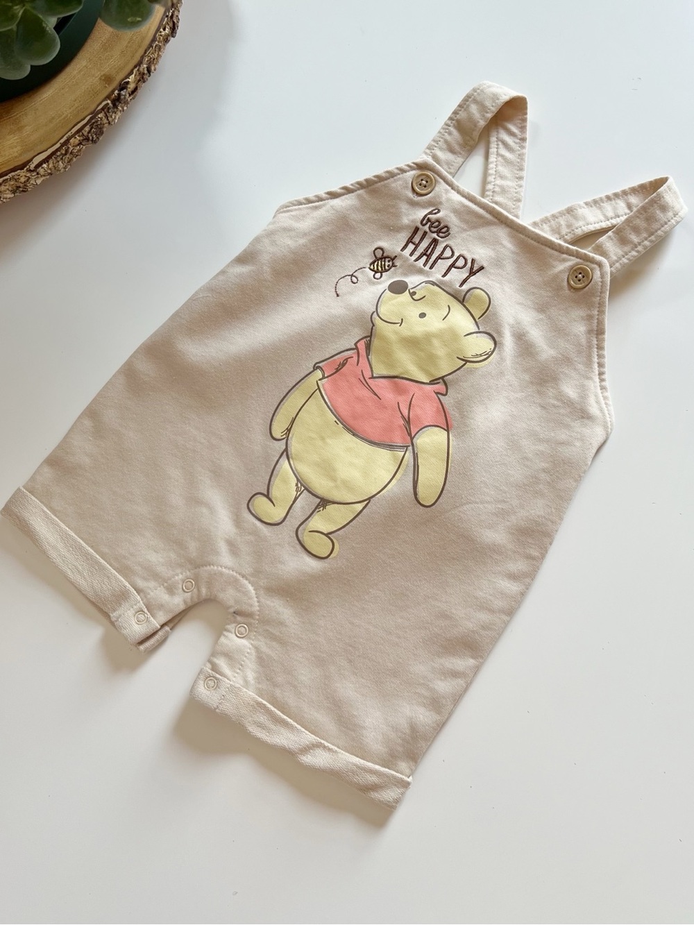 Baby Winnie the Pooh "Bee Happy" Jersey Overalls | 12-18m